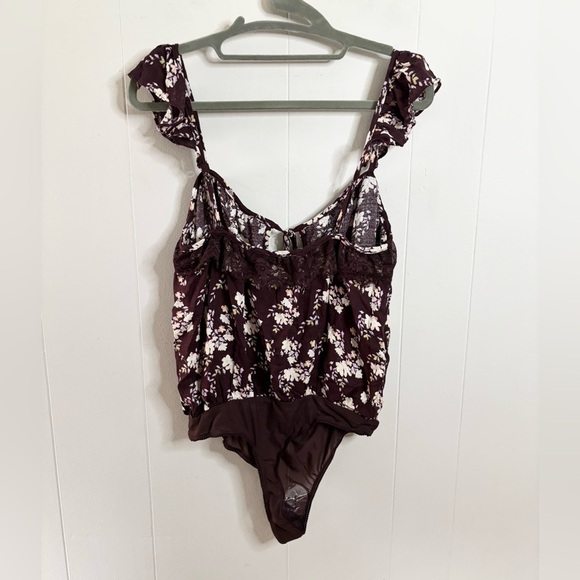 Intimately Free People boho lace floral maroon bodysuit size SM - Picture 7 of 8